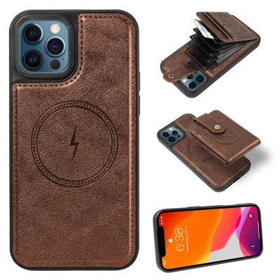  For iPhone 12 / iPhone 12 Pro Magnetic Case Detachable 2 in 1 Card Holder PU Leather + TPU Phone Cover - Brown