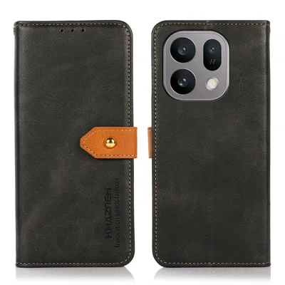 KHAZNEH pour Oppo Find X10 E 5G / X9 5G Étui Portefeuille avec Fermoir Magnétique Doré en Cuir Texturé de Vache Étui à Rabat avec Support - Noir