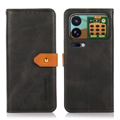 KHAZNEH For Xiaomi 18 Pro Max Wallet Case Gold Magnetic Clasp Cowhide Texture Leather Flip Stand Phone Cover - Black