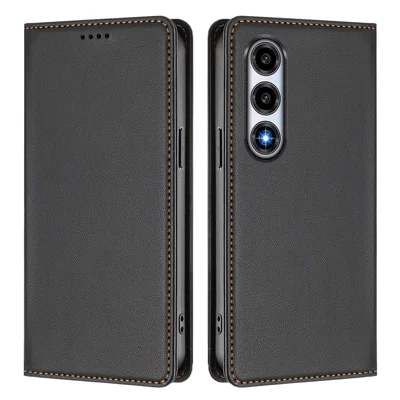 Til ZTE nubia A77 5G Læder Wallet Case Magnetlås RFID-blokerende Telefonbeskyttelse - Sort