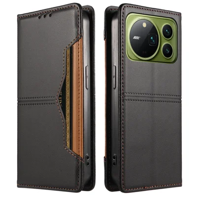  For Honor Magic9 Pro Max 5G Wallet Case External Card Slot Magnetic Closing Leather Phone Cover - Black