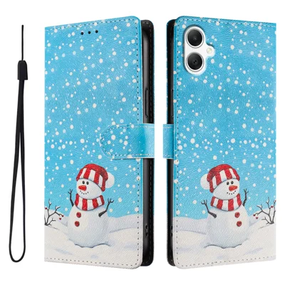  For Samsung Galaxy A06 5G / Galaxy A06 4G / Galaxy A07 4G / Galaxy A07 5G / Galaxy A08 4G / Galaxy M07 4G / Galaxy F07 4G / Galaxy A07s 4G / Galaxy A08 5G Case Christmas Themed Pattern Printing PU Leather Wallet Phone Cover with Wrist Strap - Christmas Snowman