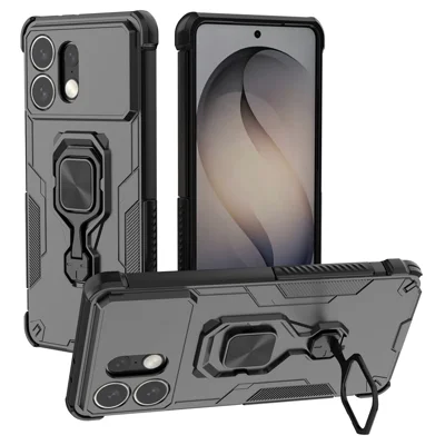 Чехол для Samsung Galaxy S27 Ultra с поворотным кольцом-стендом PC + TPU, ударопрочный чехол для телефона - Черный