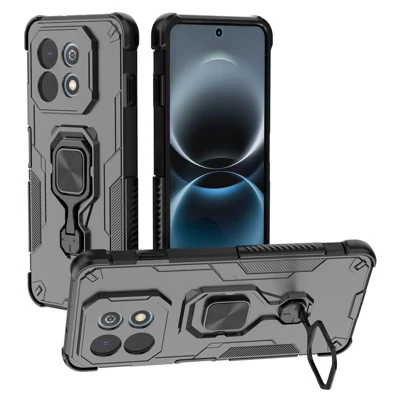 For Huawei Enjoy 90 Plus Case Rotatable Ring Kickstand PC + TPU Shockproof Phone Cover - Black