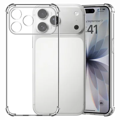 Voor iPhone 18 Pro / 17 Pro TPU-hoesje vierhoekig schokbestendig vingerafdrukbestendig telefoonhoesje - Transparant