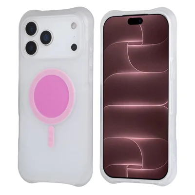 For iPhone 18 Pro  /  17 Pro Magnetic Case Wave Air-Cushion Corners Anti-Drop TPU + PC Matte Translucent Back Phone Cover - Peachy Pink