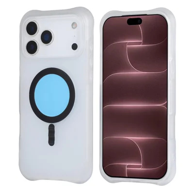 For iPhone 18 Pro Max  /  17 Pro Max Magnetic Case Wave Air-Cushion Corners Anti-Drop TPU + PC Matte Translucent Back Phone Cover - Mist Blue