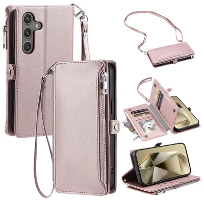 Til Samsung Galaxy S27+ Taske TPU + PU Læder Wallet Håndholdt Beskyttelsesdæksel med Håndledsrem - Rosenød