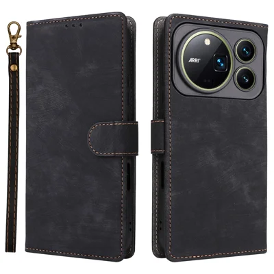 For Honor Magic9 Pro Max 5G Wallet Case RFID Blocking PU Leather Phone Cover Stand with Strap - Black