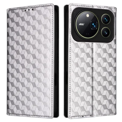 For Honor Magic9 Pro Max 5G Case Wallet Rhombus Imprinted PU Leather Phone Cover - Silver
