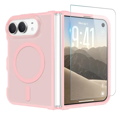  NORTHJO for iPhone Duo Magnetic Case Translucent Matte Shockproof Phone Cover with Tempered Glass Film - Pink