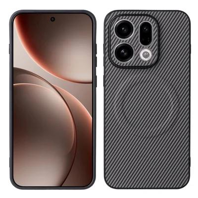 Phone Case For Oppo Find X10 E 5G  /  Find X9s 5G  /  Find X9 5G Carbon Fiber Texture Leather Coated TPU PC Back Cover with Metal Ring for Magnetic Car Mount - Grey