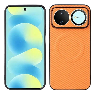 For Huawei nova 16s 5G  /  16 5G Case Carbon Fiber Texture Leather Coated TPU PC Phone Cover with Metal Ring for Magnetic Car Mount - Orange