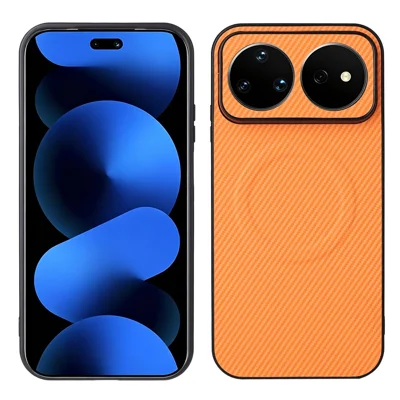 Phone Case For Huawei nova 16s Pro 5G  /  16 Pro 5G  /  16 Ultra 5G Carbon Fiber Texture Leather Coated TPU PC Back Cover with Metal Ring for Magnetic Car Mount - Orange