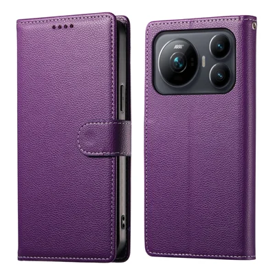 For Honor Magic9 5G Case Magnetic Snap Litchi Texture Leather Wallet Phone Cover with Wrist Strap - Purple