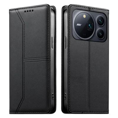 For Honor Magic9 Pro Max 5G Wallet Stand Case Line Splicing TPU PU Leather Phone Cover - Black