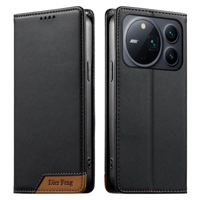 DIERFENG DF-018 For Honor Magic9 Pro Max 5G Case RFID Blocking Wallet Leather Phone Cover with Color Splicing Logo Corner - Black