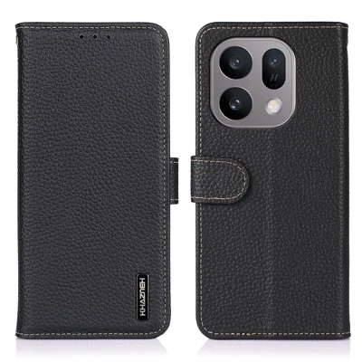 KHAZNEH pour Oppo Find X10 E 5G / X9 5G étui portefeuille en véritable cuir de vache texturé lychee, housse rabattable - Noir