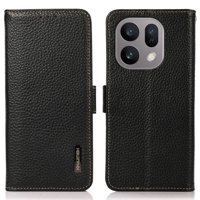 KHAZNEH für Oppo Find X10 E 5G / X9 5G Handyhülle Leder-Optik Echtes Rindsleder RFID-Schutz – Schwarz
