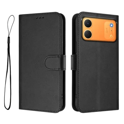 Für TECNO Spark 50C 4G Brieftaschenhülle mit RFID-Blockierung, Kalbsleder-Optik, Ständer und Gurt – Schwarz