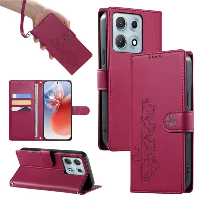 För Motorola Edge 70 Max 5G Skal Adorabel Kattmönster PU Skinnplånbok Mobilhölje med Handloksband - Rosa