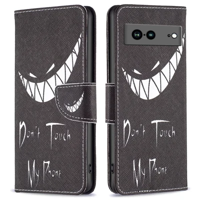 For Google Pixel 7a Phone Case Pattern Printing PU Leather Wallet Stand Cover -  Don't Touch My Phone