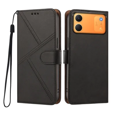 Für TECNO Spark 50C 4G Hülle Diamantsteppnähte aus PU-Leder Brieftasche Klappe mit Handschlaufe - Schwarz