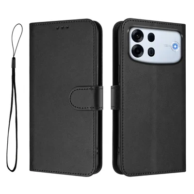  For Oppo A7 Pro Max 5G Wallet Case RFID Blocking Calf Texture Leather Stand Phone Cover with Strap - Black