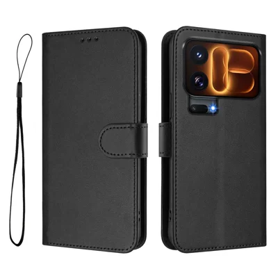  For Xiaomi 18 Pro Max Wallet Case RFID Blocking Calf Texture Leather Stand Phone Cover with Strap - Black