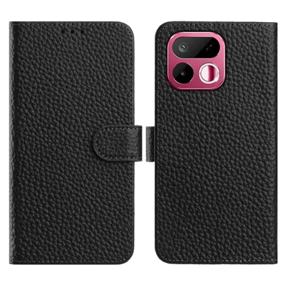 Til Realme 16T 5G Task Wallet Stående Litchi-struktur Ægte Kudeflap Telefonbeskytter - Sort