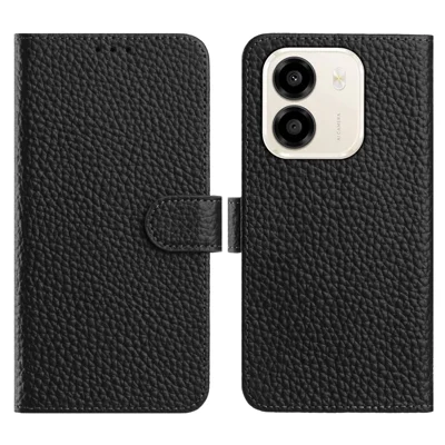  Capa Carteira Suporte para Honor X7e 4G / Honor X6e 4G, Capa de Pele Genuína de Vaca com Textura de Lichia, Preto