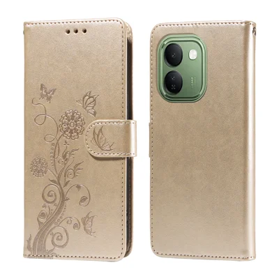  For vivo iQOO Z11S 5G Leather Case Butterfly Floral Imprint Wallet Stand Cover - Golden