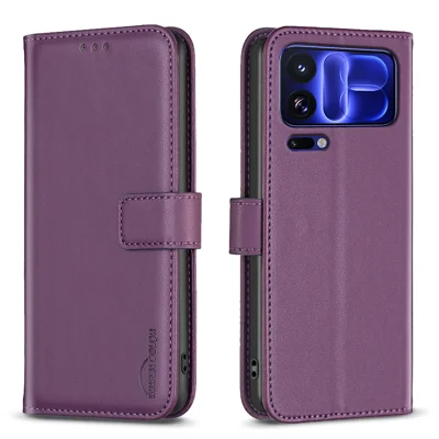  BINFEN COLOR for Xiaomi 18 Pro Max BF17 Phone Case Wallet Folio Flip Leather Cover - Dark Purple