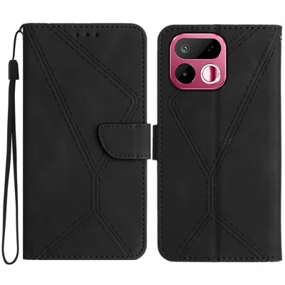 For Realme 16T 5G Case Skin Touch Lines Imprinted PU Leather Flip Phone Cover - Sort