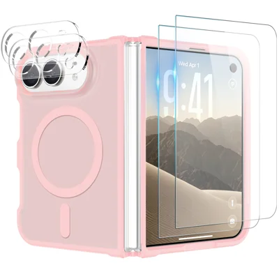 NORTHJO für iPhone Duo 5-in-1-Satz Magnetische Hülle TPU+PC Handyhülle mit 2 Stück Displayschutz + 2 Stück Objektivfolie - Rosa