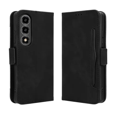 Til ZTE nubia A77 5G Læderetui Telefonwalletdæk med flere kortfelter - Sort
