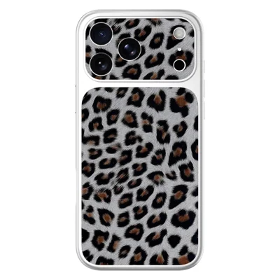 For iPhone 18 Pro Max / 17 Pro Max Case Leopard Print PU Leather Phone Back Cover - Silver