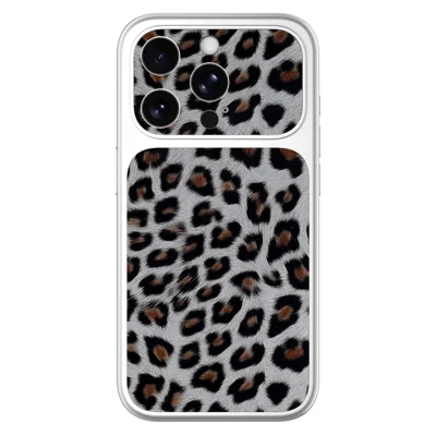 Für iPhone 15 Pro Hülle Leopardenmuster PU-Leder Handy-Rückseite - Silber