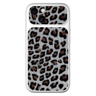 For iPhone 14 Case Leopard Print PU Leather Phone Back Cover - Silver