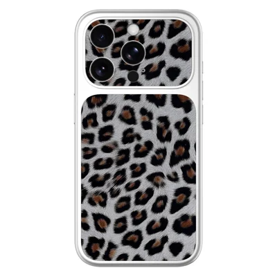 For iPhone 14 Pro Case Leopard Print PU Leather Phone Back Cover - Silver