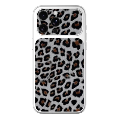 For iPhone 14 Pro Max Case Leopard Print PU Leather Phone Back Cover - Silver
