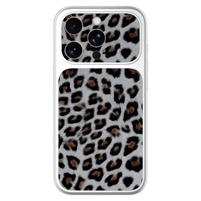 Für iPhone 13 Pro Hülle Leopardenmuster PU-Leder Handy-Rückseite - Silber