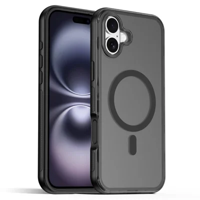 For iPhone 17 Magnetic Case Translucent Matte Skin Touch PC + TPU Phone Back Cover - Black