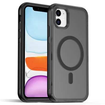 For iPhone 11 Magnetic Case Translucent Matte Skin Touch PC + TPU Phone Back Cover - Black