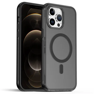 For iPhone 12 Pro Max Magnetic Case Translucent Matte Skin Touch PC + TPU Phone Back Cover - Black