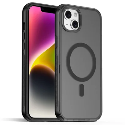 For iPhone 14  /  13 Magnetic Case Translucent Matte Skin Touch PC + TPU Phone Back Cover - Black