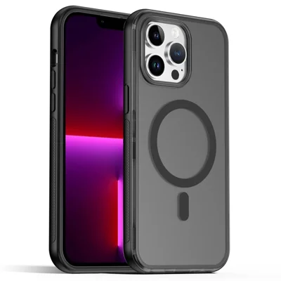 Für iPhone 13 Pro Max Magnetische Hülle Durchsichtige Mattierte Hautfühlung PC + TPU Handy Rückseite - Schwarz