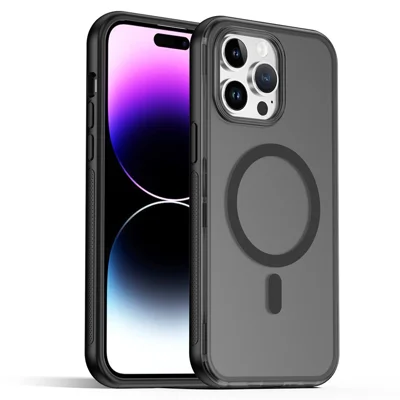 For iPhone 14 Pro Magnetic Case Translucent Matte Skin Touch PC + TPU Phone Back Cover - Black