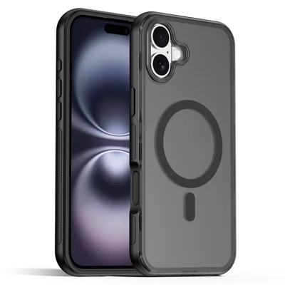 For iPhone 16 Magnetic Case Translucent Matte Skin Touch PC + TPU Phone Back Cover - Black