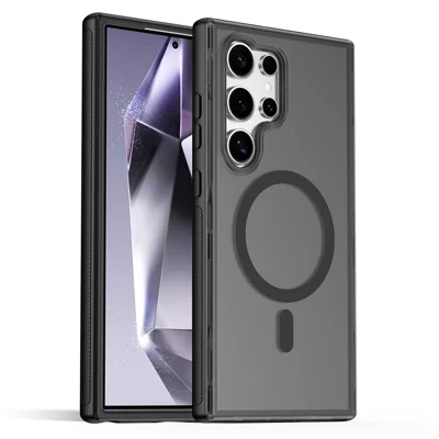 For Samsung Galaxy S23 Ultra  /  S22 Ultra 5G Magnetic Case Translucent Matte Skin Touch PC + TPU Phone Back Cover - Black